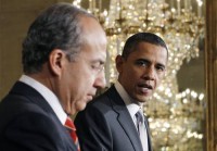 U.S. President Obama speaks while with Mexican President Calderon at a joint news conference in the East Room of the White House in Washington