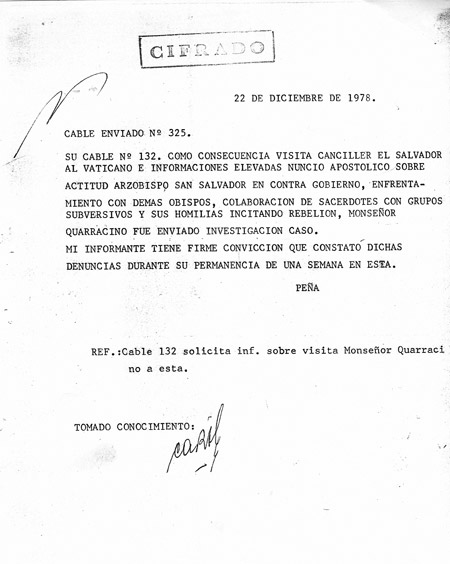 Documento secreto de la Cancillería. Quarracino condenó a Romero ante el Vaticano.