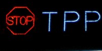 Tuesday, November 12, 2013 San Diego, CA - STOP TPP - Trans-Pacific Partnership Agreement - Overpass Light Brigade. Clairemont Mesa Drive over I-5.
